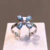 Anel Flor Topázio Azul 4 Pétalas