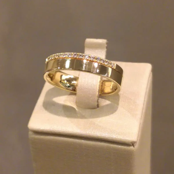 Par de Alianças de Casamento Reta 15 Brilhantes - Image 5