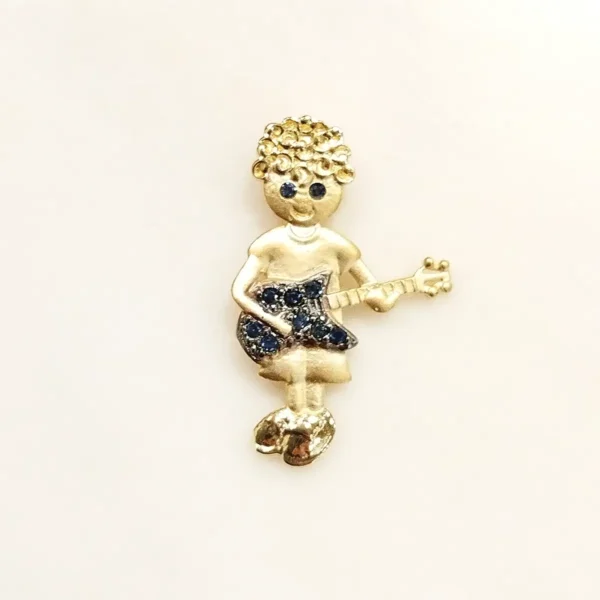 Pingente Menino Guitarra Safira e Brilhantes
